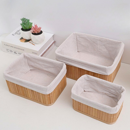 Kit 3 Cestos Organizadores de Bambu Design Premium – Multiuso para Cozinha, Banheiro e Lavanderia