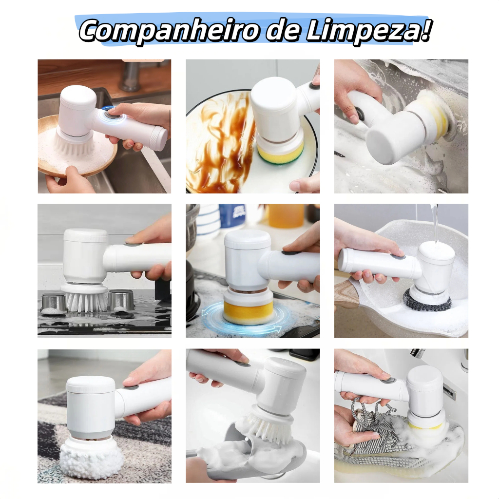 Escova de limpeza elétrica 5 em 1 limpador multiuso sem fio