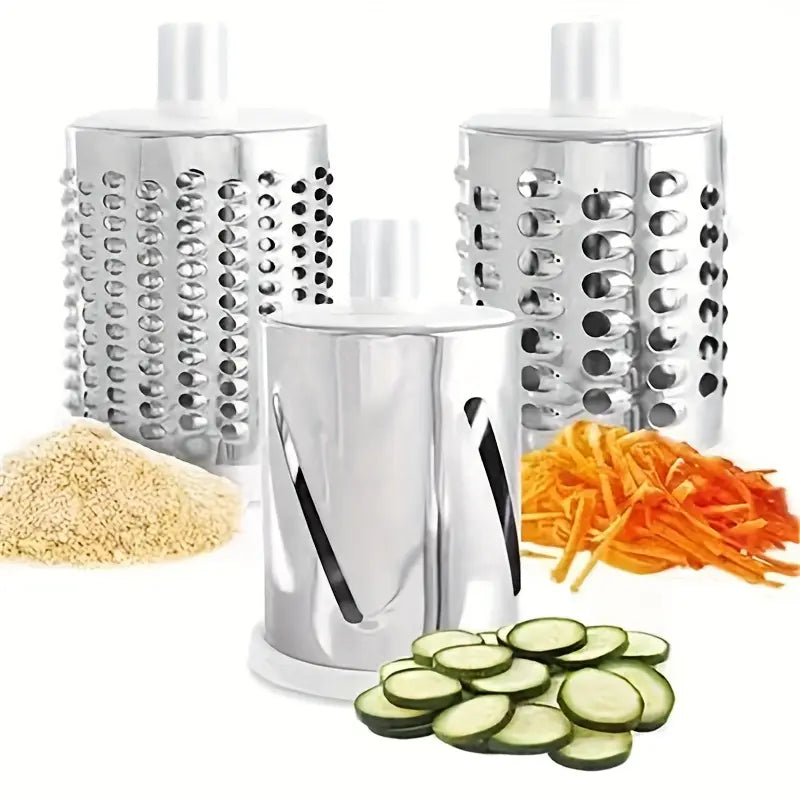 Lâminas de ralador de aço inox para cozinha com diferentes cortes e legumes ralados