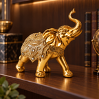 Elefante da Prosperidade dourado em composição decorativa