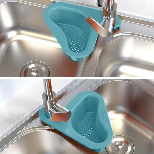 Filtro de lixo azul para pia inox, design triangular com furos para alimentos
