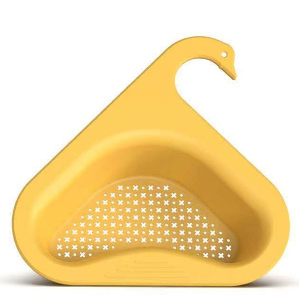 Filtro de lixo para pia de cozinha amarelo em formato triangular com furos para alimentos