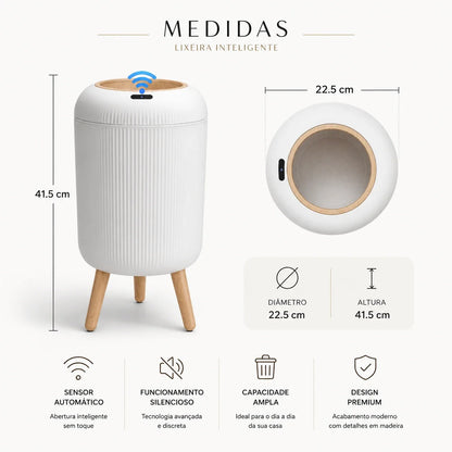 Lixeira Decorativa Automática Madeira com Sensor 10L – Brivar Decor