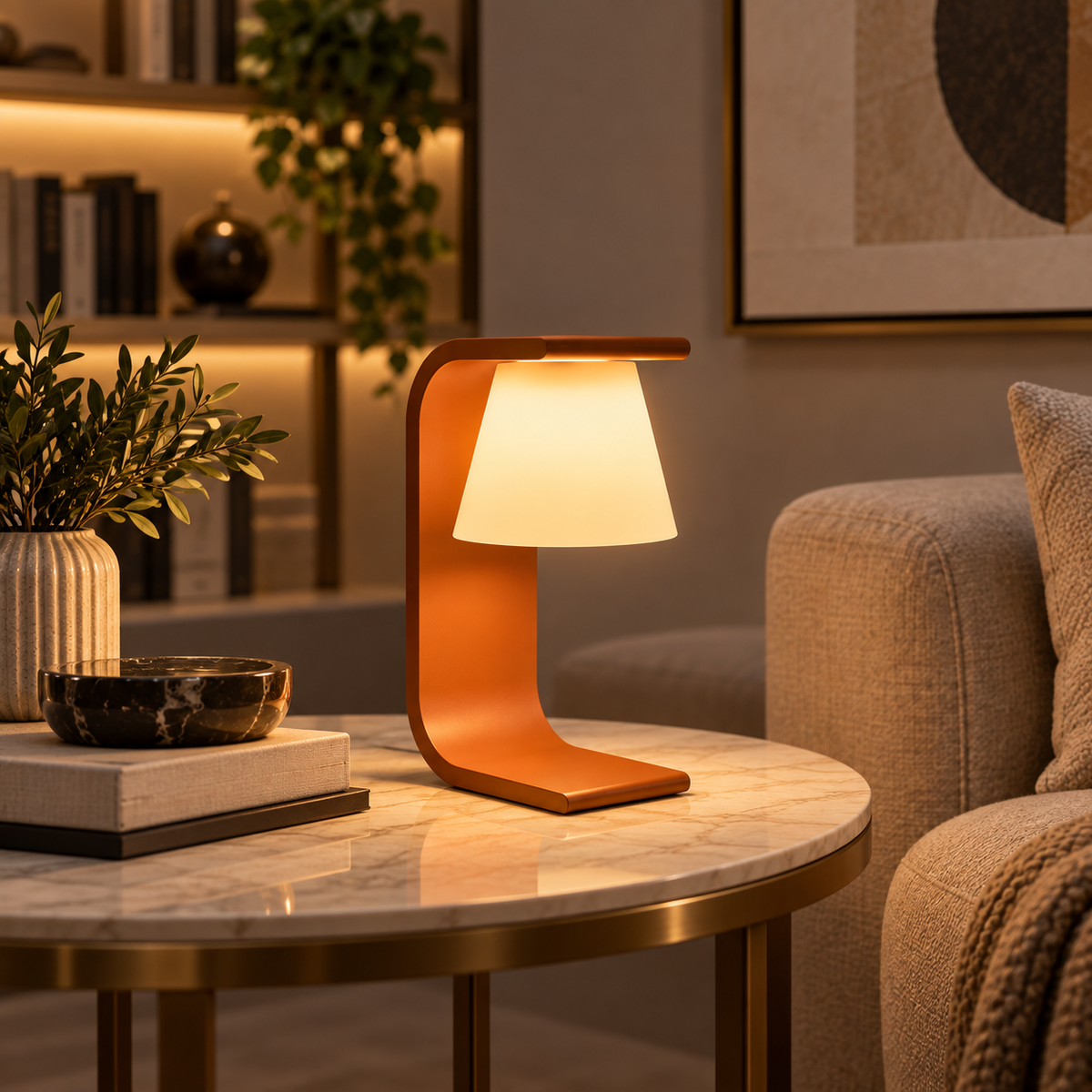 Luminária de mesa LED em sala de estar elegante