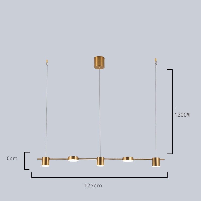 Luminária pendente moderna dourada com cinco pontos de luz, ideal para interiores minimalistas