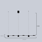 Luminária pendente preta com cinco luzes LED, dimensões 153x8x120 cm, design moderno