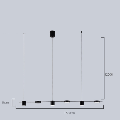 Luminária pendente preta com cinco luzes LED, dimensões 153x8x120 cm, design moderno