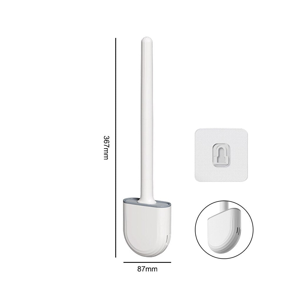 Escova sanitária branca com suporte e adesivo de parede, medidas 367mm x 87mm