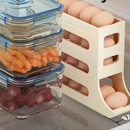 Porta ovos empilhável para geladeira com sistema automático e recipientes plásticos para alimentos