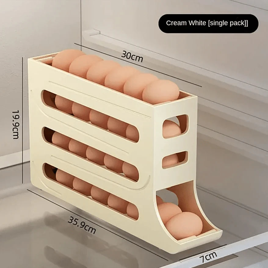 Porta ovos creme para geladeira com armazenamento automático, organiza ovos em fileiras compactas