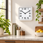 Relógio de parede quadrado Quartz Áureo branco em cozinha moderna