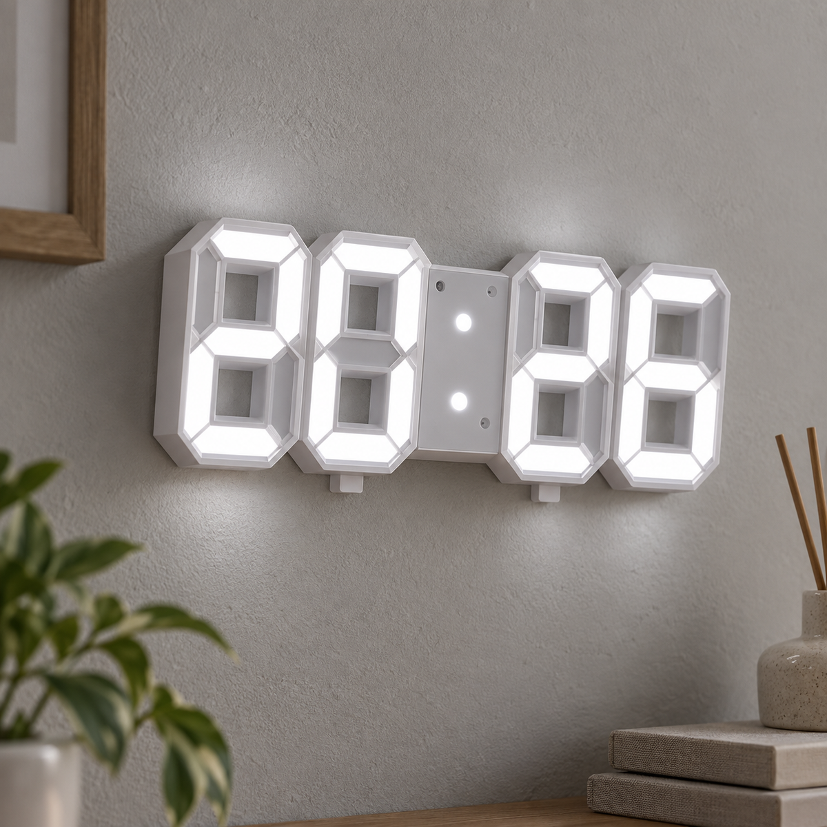 Detalhe dos dígitos do relógio digital 3D LED