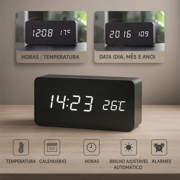 Relógio Kronos Wood LED Horizontal
