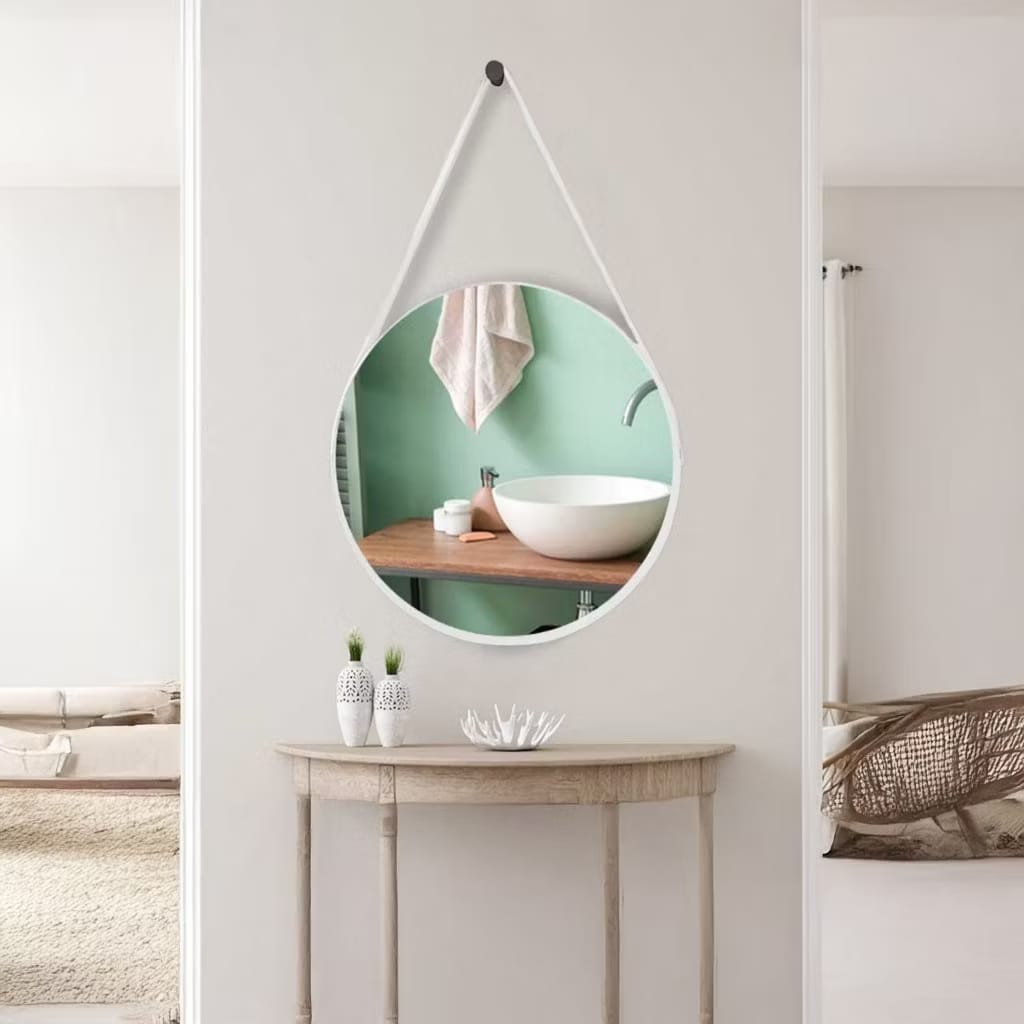 Espelho Adnet Redondo 60cm – Couro e Suporte – Brivar Decor
