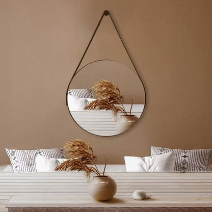 Espelho Adnet Redondo 60cm – Couro e Suporte – Brivar Decor