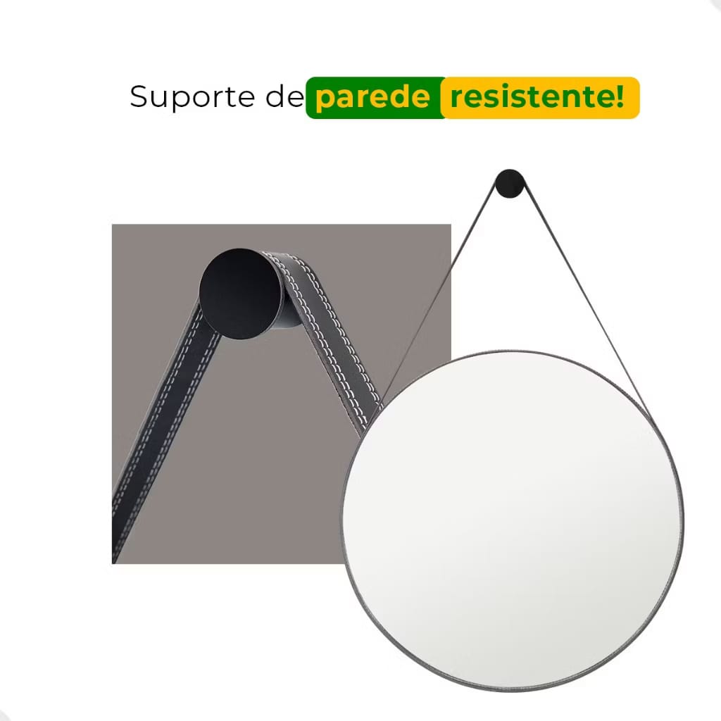 Espelho Adnet Redondo 60cm – Couro e Suporte – Brivar Decor