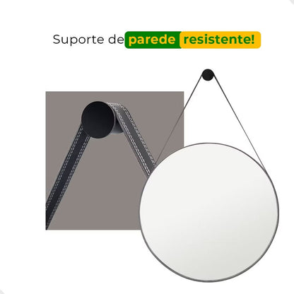 Espelho Adnet Redondo 60cm – Couro e Suporte – Brivar Decor