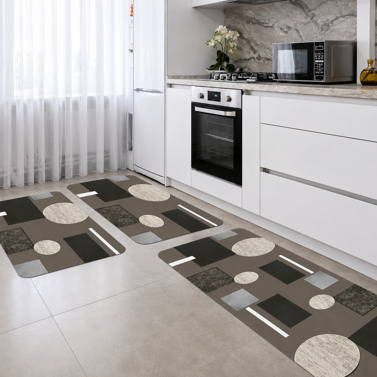 Conjunto 3 Tapetes de Cozinha Antiderrapante Estampado