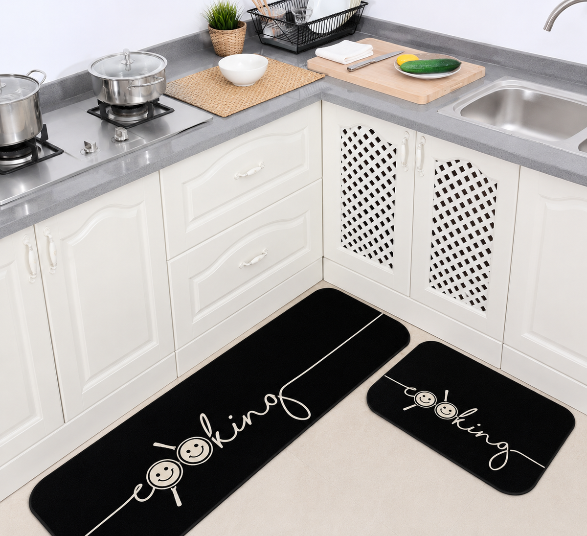 Conjunto 3 Tapetes de Cozinha Antiderrapante Estampado