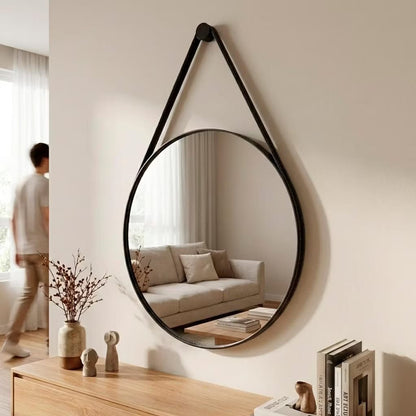 Espelho Adnet Redondo 60cm – Couro e Suporte – Brivar Decor