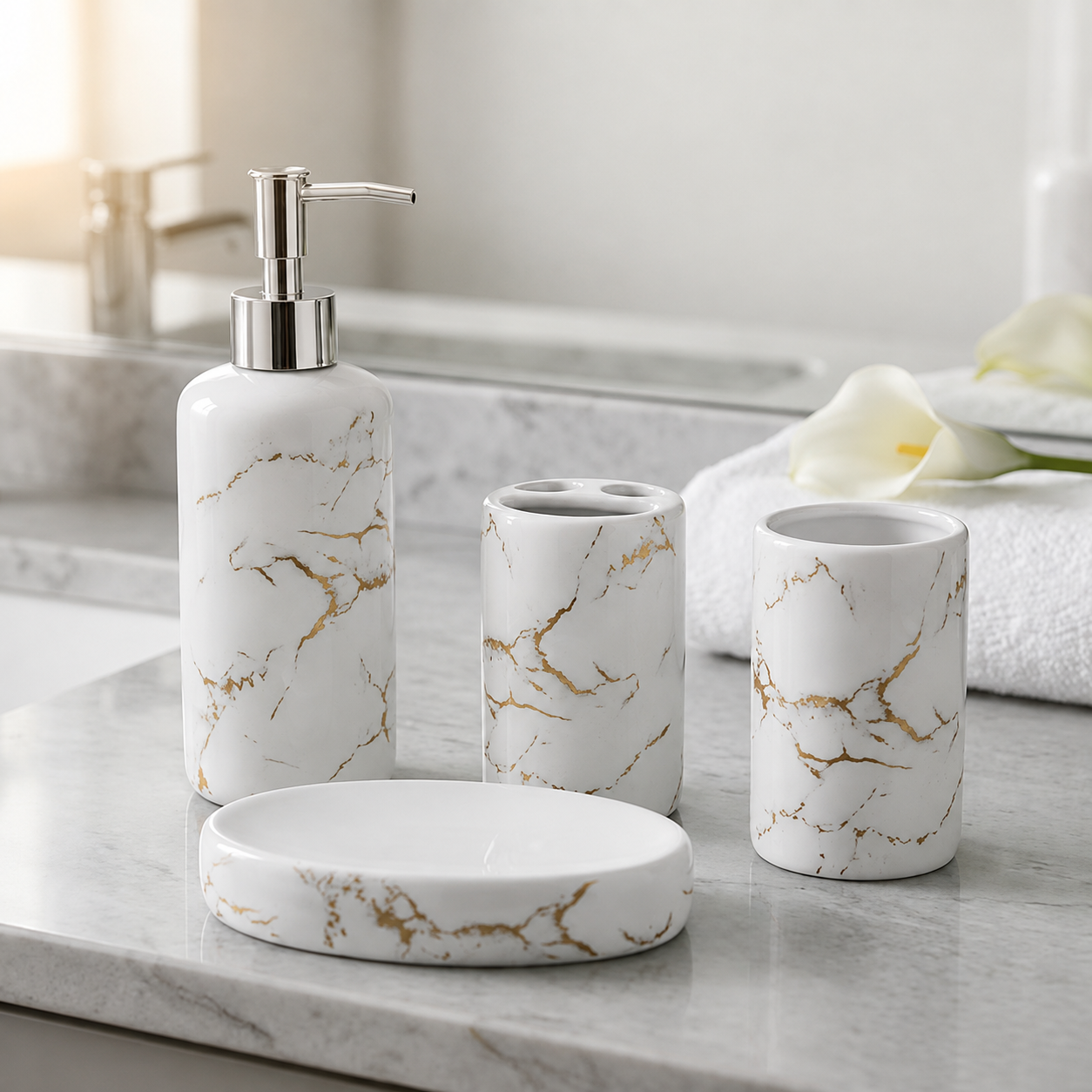 Kit para Banheiro em Cerâmica 4 Peças – Brivar Decor