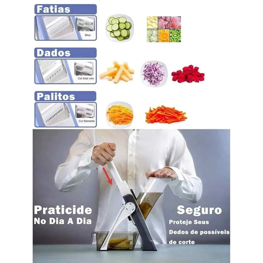 Mandoline multifuncional para cortar frutas e legumes em fatias, dados e palitos, prática e segura para uso diário