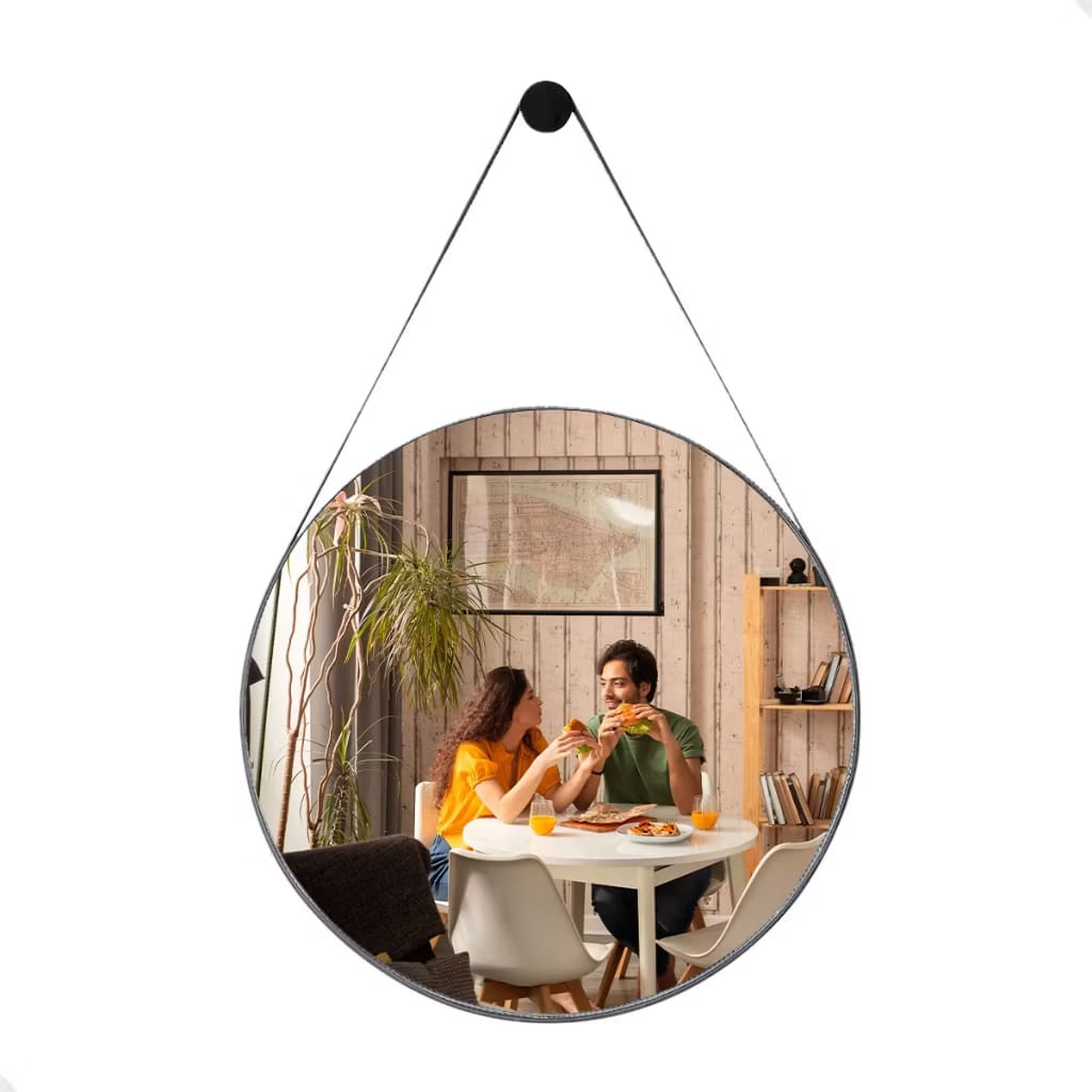Espelho Adnet Redondo 60cm – Couro e Suporte – Brivar Decor