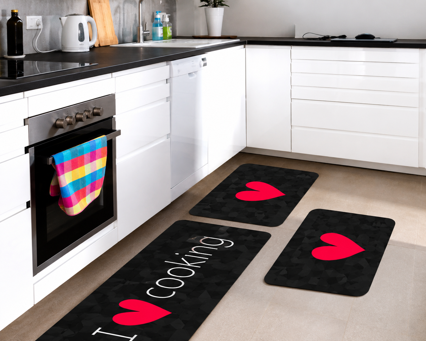 Conjunto 3 Tapetes de Cozinha Antiderrapante Estampado – Brivar Decor