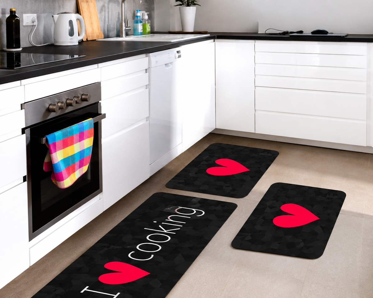 Conjunto 3 Tapetes de Cozinha Antiderrapante Estampado