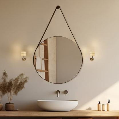 Espelho Adnet Redondo 60cm – Couro e Suporte – Brivar Decor