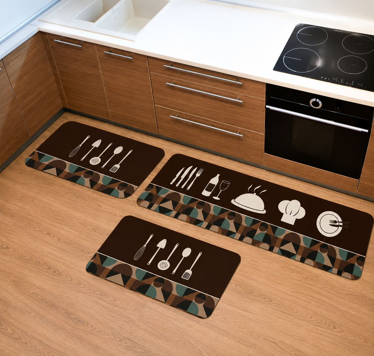 Conjunto 3 Tapetes de Cozinha Antiderrapante Estampado