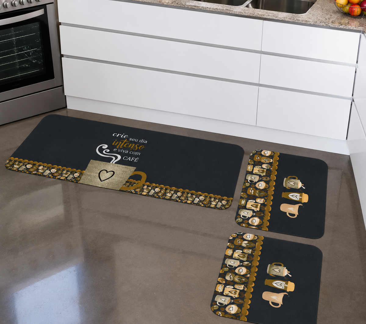 Conjunto 3 Tapetes de Cozinha Antiderrapante Estampado