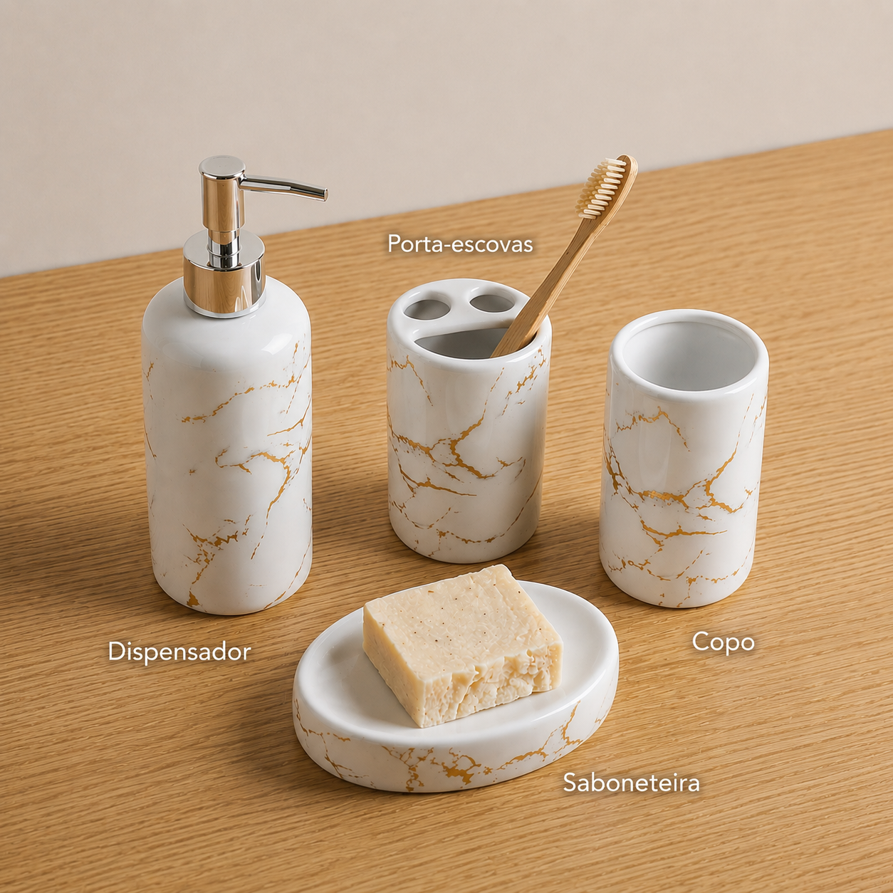 Kit para Banheiro em Cerâmica 4 Peças – Brivar Decor