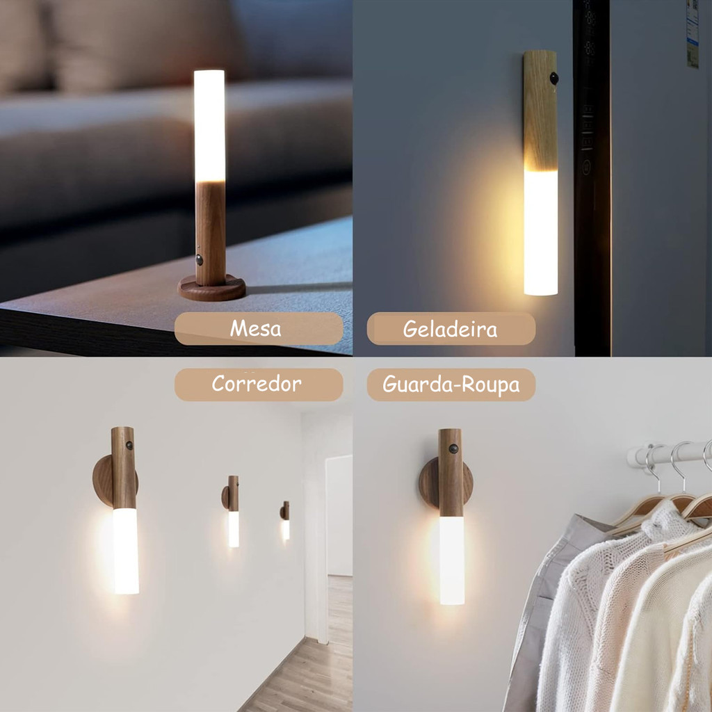 Luminária Led Recarregável Portátil Bastão com Sensor de Movimento