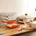 Organizador empilhável para ovos na cozinha, com bandejas de plástico transparente e laranja