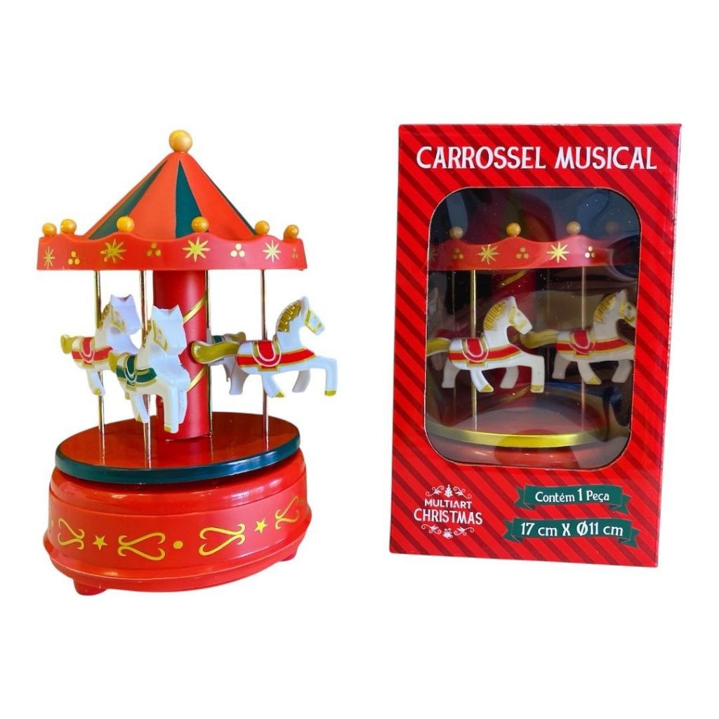 Enfeite de Natal Carrossel Natalino Caixa Musical