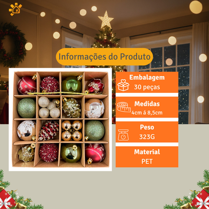 Kit 30 Bolas de Árvore Natalina Enfeites para Natal