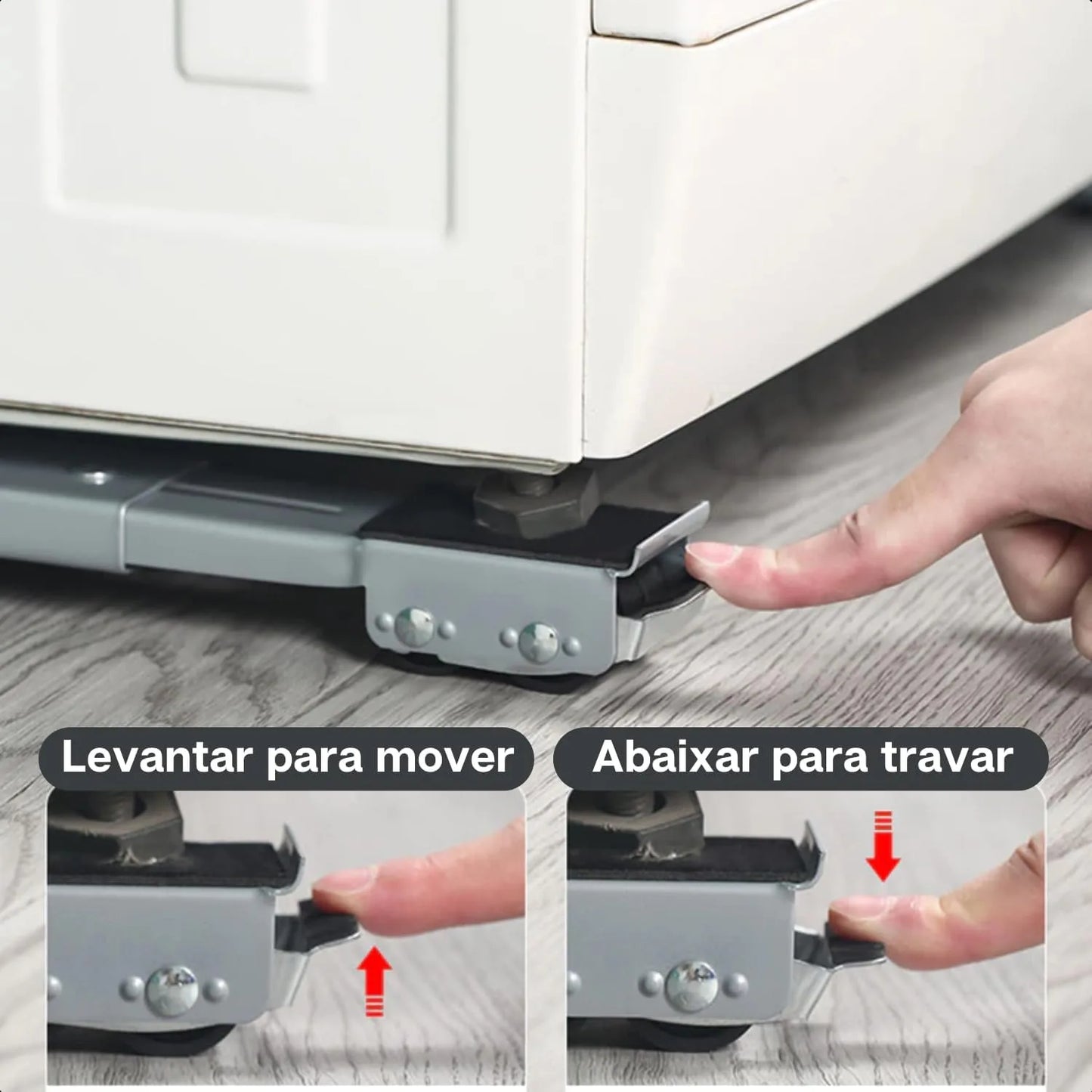 Suporte móvel ajustável para máquina de lavar, com rodas e trava para fixação no piso