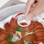 Tampa anti-respingos transparente para micro-ondas com saída de vapor ajustável, legumes dentro