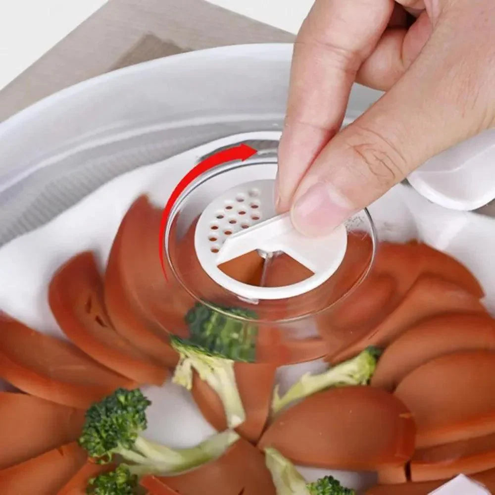 Tampa anti-respingos transparente para micro-ondas com saída de vapor ajustável, legumes dentro
