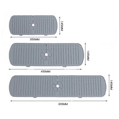 Tapetes protetores cinza para torneira de pia com medidas 145x350mm, 145x450mm e 145x610mm