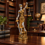 Estátua da Justiça Themis em biblioteca