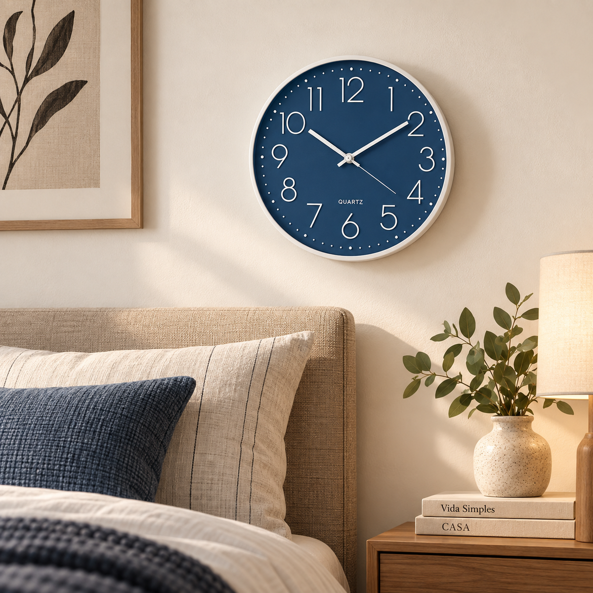 Relógio Verona Azul 25cm em quarto com marca Quartz