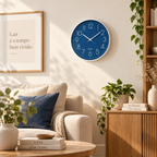 Relógio Verona Azul 25cm em sala ampla com marca Quartz