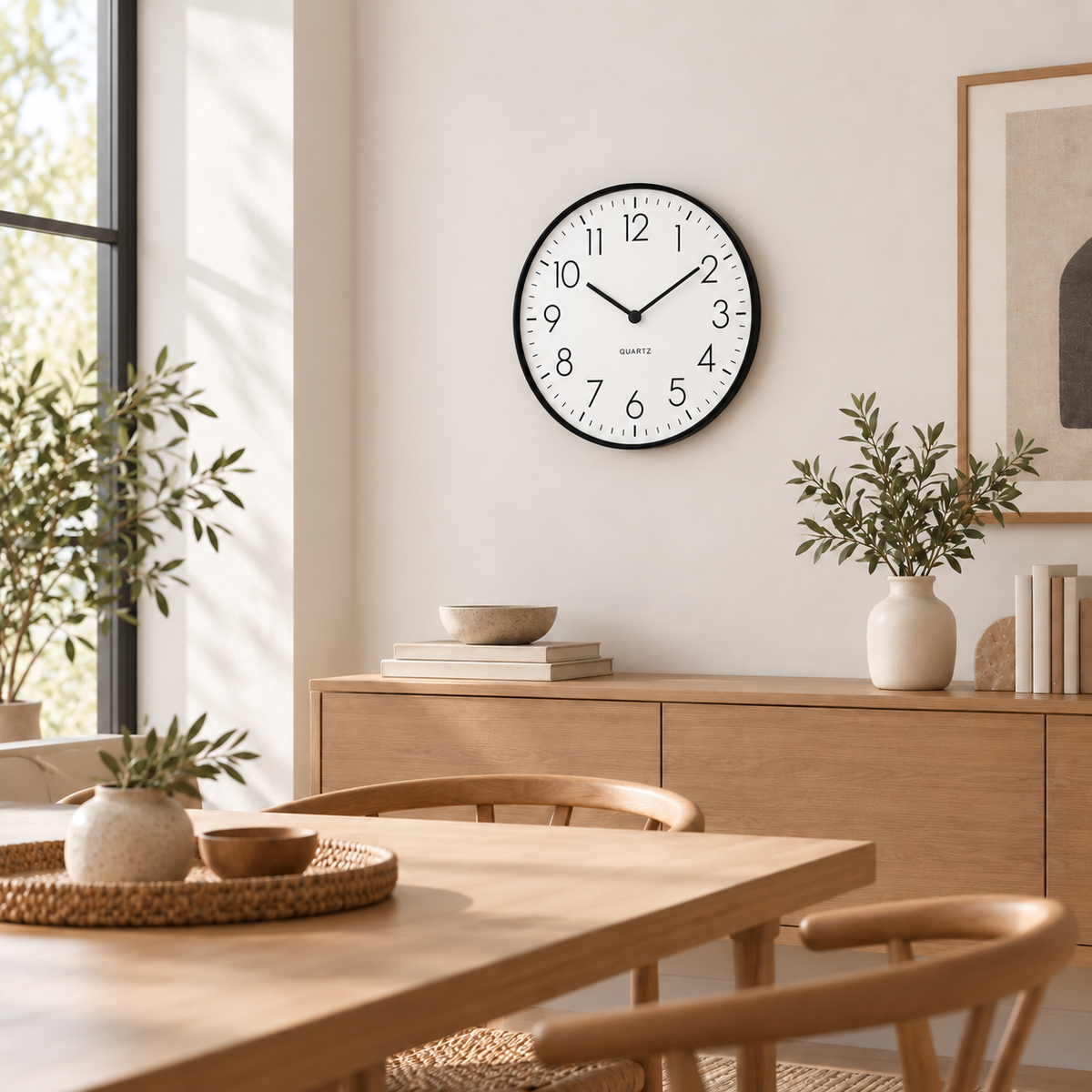 Relógio Verona Preto 25cm em ambiente aberto com marca Quartz