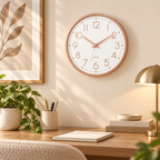 Relógio Verona Rosé Gold 25cm em escritório aconchegante